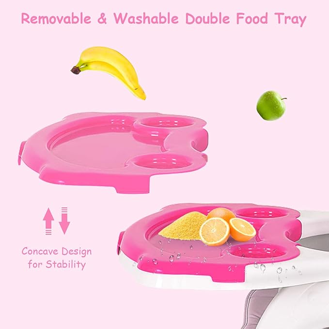 Costzon Baby High Chair, 3 in 1 Infant Table and Chair Set, Convertible Booster Seat with 3-Position Adjustable Feeding Tray, Adjustable Seat Back, 5-Point Harness (Pink)-CubbioJoy