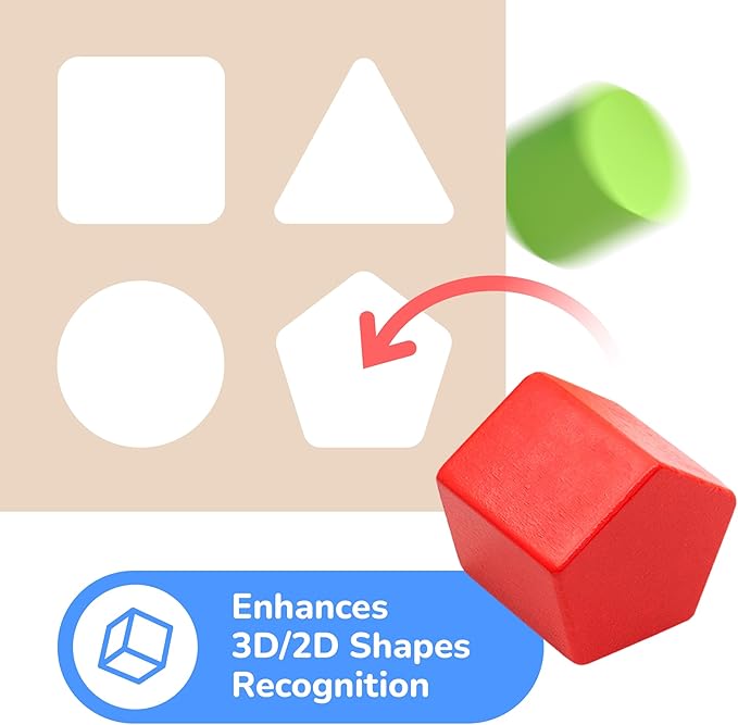 Bimi Boo Wooden Shape Sorter Toy for Babies - Premium Simple Sorting Box with Noise-Reducing Silicone Pad - Classic Montessori Toy for Toddlers (8 Various Blocks, 1 Box, 1 Silicone Pad)-CubbioJoy