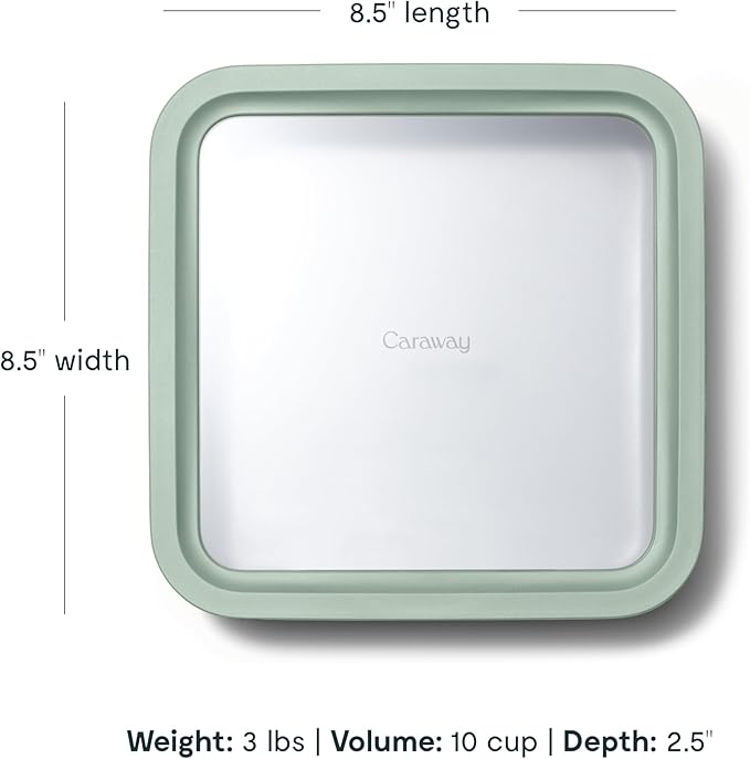 Caraway Glass Food Storage, 10 Cup Glass Container,Ceramic Coated Food Container,Easy to Store, Non Toxic, Non Stick Lunch Box Container with Glass Lids. Dishwasher, Oven,Square Shape,Mist-CubbioJoy