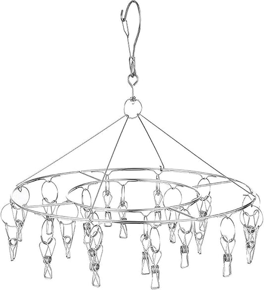 CenYouful Stainless Steel Round Hanging Drying Rack with 20 Clips for Drying Socks, Baby Clothes, Bras, Towel, Underwear, Hat, Scarf, Pants, Gloves-CubbioJoy