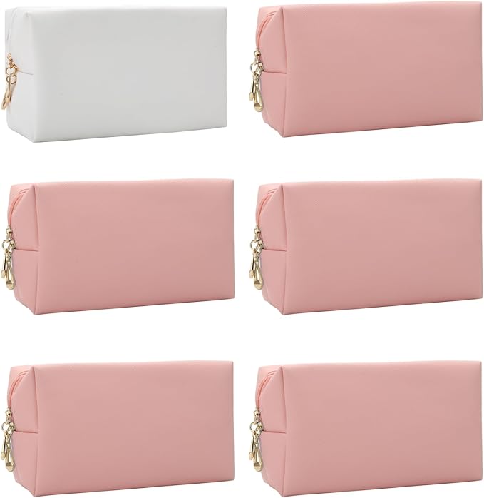 Bridesmaid Proposal Gifts Letter Cosmetic makeup bag bulk for Wedding Party Favors Bachelorette party decorations Toiletry Organizer Bag Makeup Case Gift (6, White&Pink)-CubbioJoy