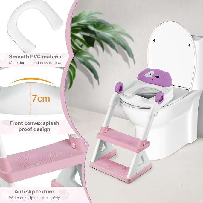 2 In 1 Potty Training Toilet Seat & Toddler Step Stool, Bottom Triangle Stability Toddler Toilet Seat, Adjustable Step & Seat Height Potty Seats for Toddlers Boys Girls (Purple)-CubbioJoy
