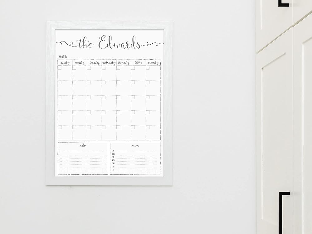 Customized Dry Erase Whiteboard Framed Calendar, Wet Erase or Dry Erase calendar for wall, 18x24 or 24x36 Wall Calendar, Monthly Calendar, Family Name Calendar-CubbioJoy