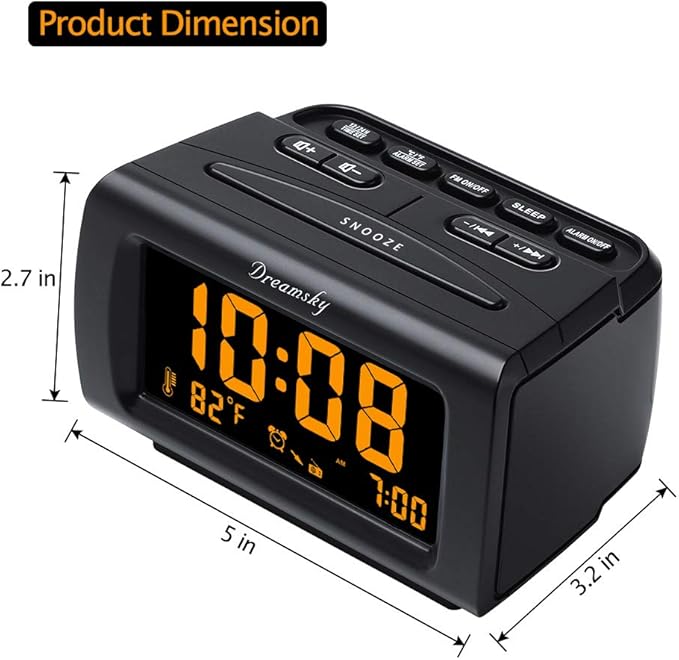 DreamSky Alarm Clock Radios for Bedrooms with Battery Backup, Large Big Numbers with Brightness Dimmer, USB Port, Bedside Digital FM Radio with Sleep Timer, Temperature, Adjustable Volume, Snooze-CubbioJoy