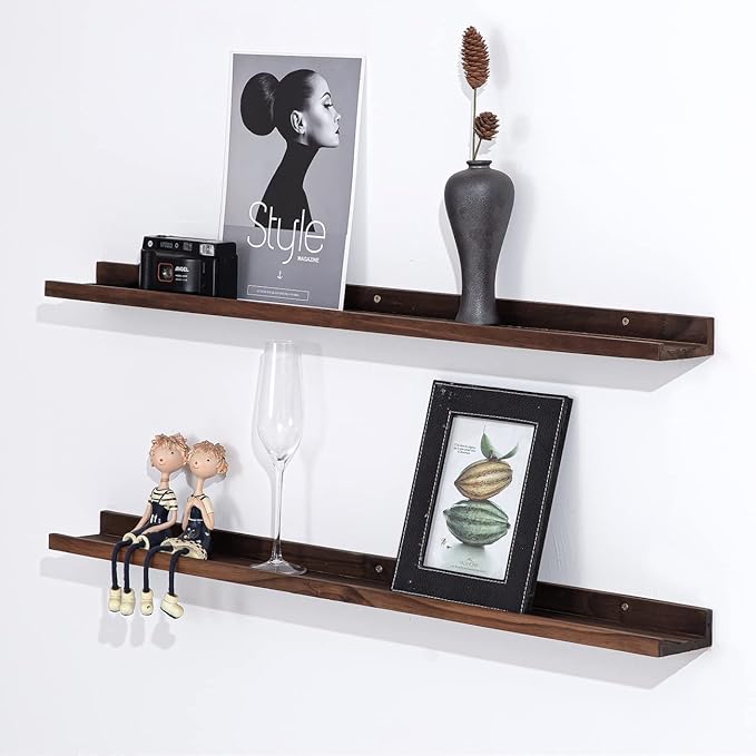 AZSKY Deep Walnut Floating Shelves Large Long Wall Storage Shelves Dark Walnut 48 Inch Wall Mount Hanging Picture Ledge Wall Decor for Bedroom Living Room Bathroom Kitchen Storage a Set of 3-CubbioJoy