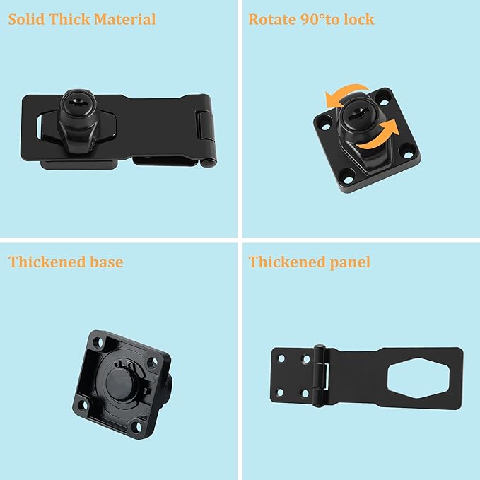 Alise Keyed Hasp Lock,4 Inch Safety Packlock Clasp Hasps Latch,Black Door Hinge Lock with Keys Keyed Locking Hasps for Cabinet,Closet,Drawer, Barn,Fence,Garage Doors-CubbioJoy