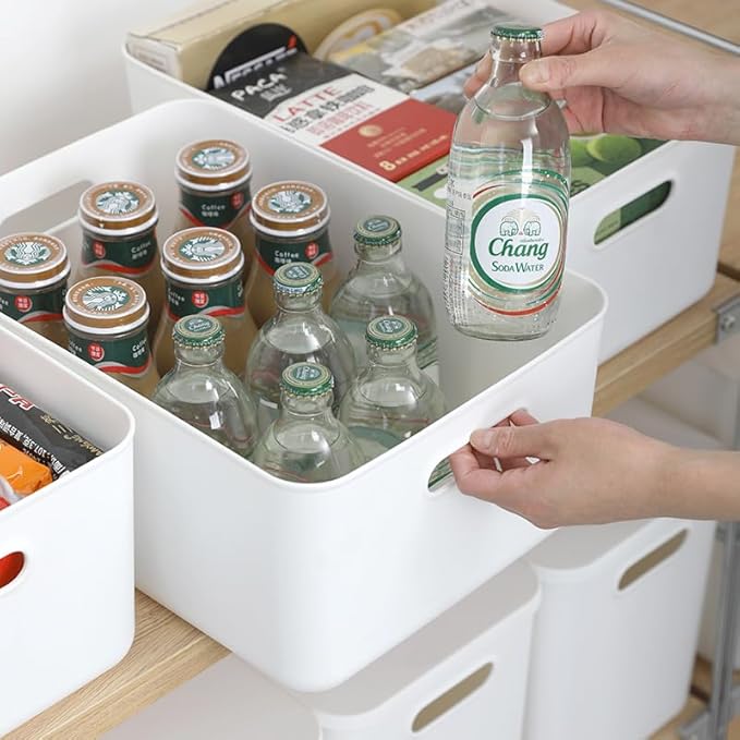 4 pack large plastic White storage bins Baskets, Toy Box Chest with Lids and Handle，Organizer Containers for Baby，Kids,snacks,Nursery，Shelves，Playroom, Bedroom，Office,Closet，home-CubbioJoy