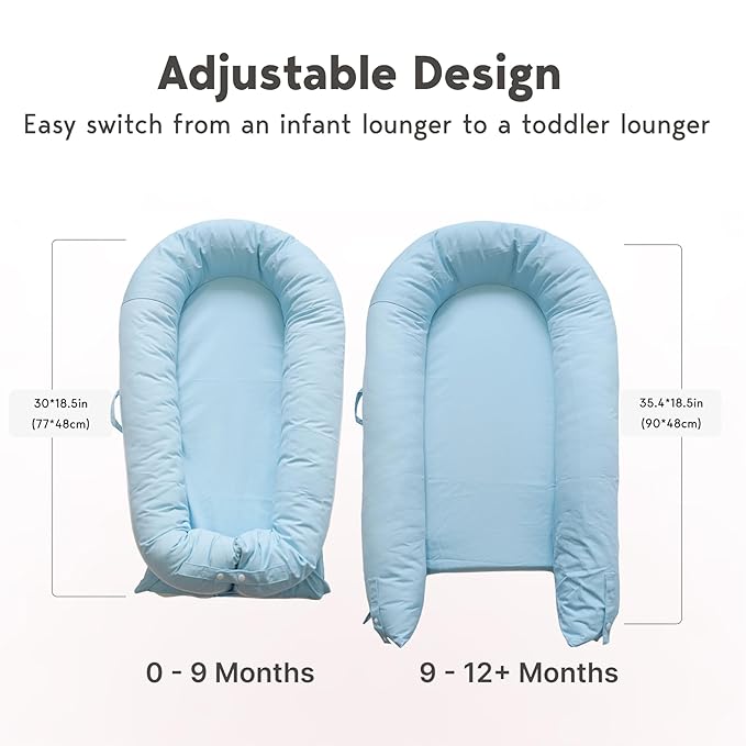 Deluxe Infant Lounger, Baby Nest Cover for Baby Girls & Boys, Newborn Essentials for Baby 0-12 Months, 100% Cotton (SummerSky)-CubbioJoy