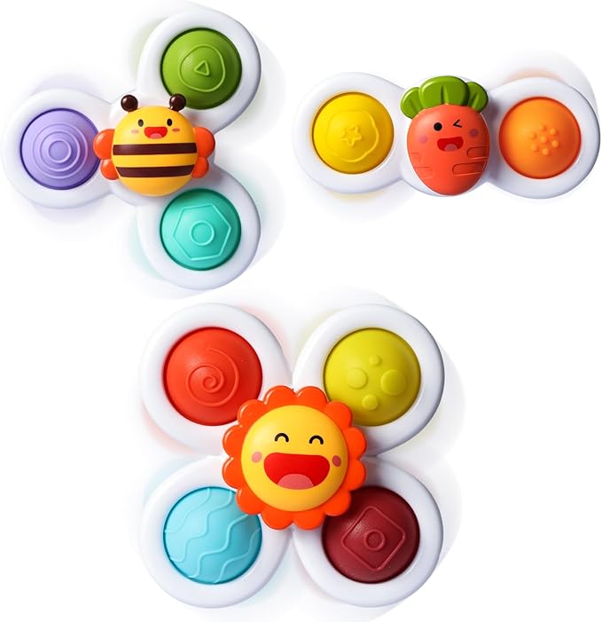 ALASOU 3PCS Pop Suction Cup Spinner Toys for 1 Year Old Boy Girl|Novelty Spinning Tops Toddler Toys Age 1-2|Sensory Baby Bath Toy for Toddlers 1-3|12 18 Months Boy Birthday Gift for Infant-CubbioJoy