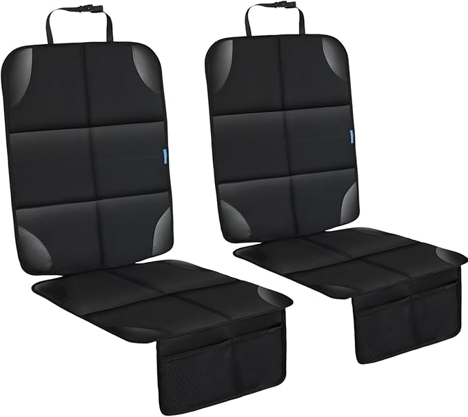 Car Seat Protector for Child Carseat, 2 Pack Protect Car Seat Cover for Baby with Thickest Padding and Non-Slip Padded Backing Mesh Pockets Kids Pets Car Back Seat Protectors(Black)-CubbioJoy