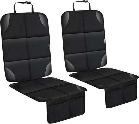 Car Seat Protector for Child Carseat, 2 Pack Protect Car Seat Cover for Baby with Thickest Padding and Non-Slip Padded Backing Mesh Pockets Kids Pets Car Back Seat Protectors(Black)-CubbioJoy