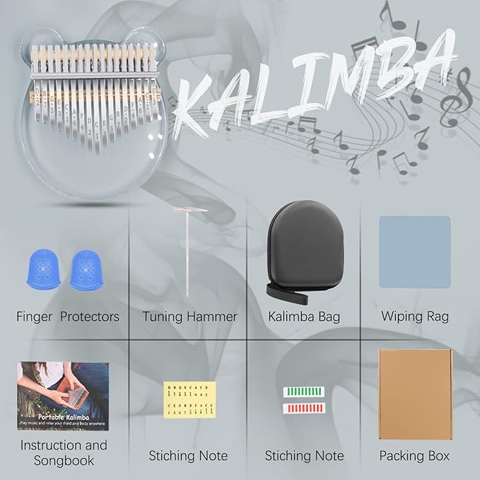Acrylic Kalimba Thumb Piano,YUNDIE Portable 17 Keys Mbira Crystal Finger Piano, Musical Instruments Birthday Gift for Kid Adult Beginners Professional(Clear) (17 Keys)-CubbioJoy