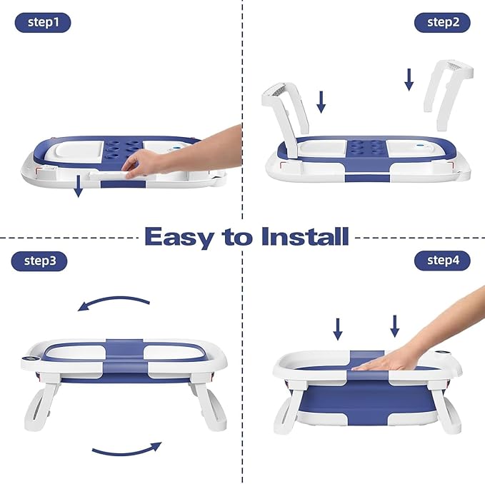 Collapsible Baby Bathtub,Baby Bath Tub with Soft Cushion & Thermometer,Baby Bathtub Newborn to Toddler 0-36 Months,Portable Travel Baby Tub-CubbioJoy