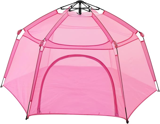 Alvantor Pop Up Playpen- 7'x7'x44”Baby Playpens Large Kids Play Tent Portable and Foldable Playpen Indoor/Outdoor Play Yard with Protective Mesh, UV SPF 50+ Sunshade, and Soft Foam Floor, Pink-CubbioJoy