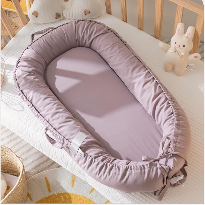 Infant Lounger, Baby Nest Cover for Baby Girls & Boys, Newborn Essentials for Baby 0-18 Months, 100% Cotton Breathable (Lavender_Blush)-CubbioJoy