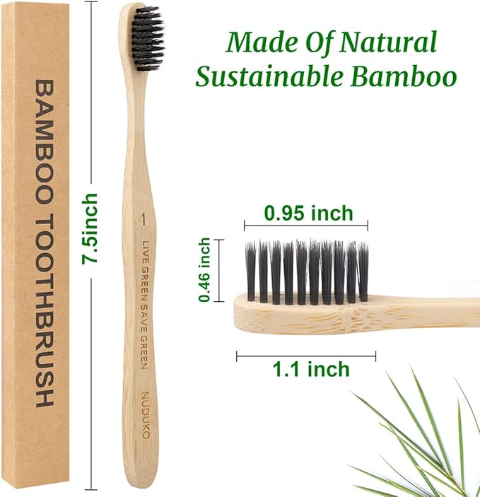 Bamboo Toothbrushes Soft Bristles, Biodegradable Eco-Friendly Toothbrush 10 Pack, BPA Free Charcoal Bamboo Tooth Brush, Organic, Natural, Green and Compostable Tooth Brushes-CubbioJoy