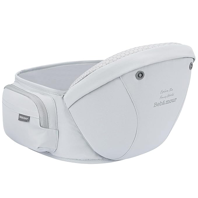 Bebamour Baby Carrier with Hip Seat,All-Position Breathable Mesh Hip Seat & Carrier 0-36Months with Head Hood, 3 PCS Teething Pads, Waist Extender,Storage Bag & Pacifier Case (Grey)-CubbioJoy