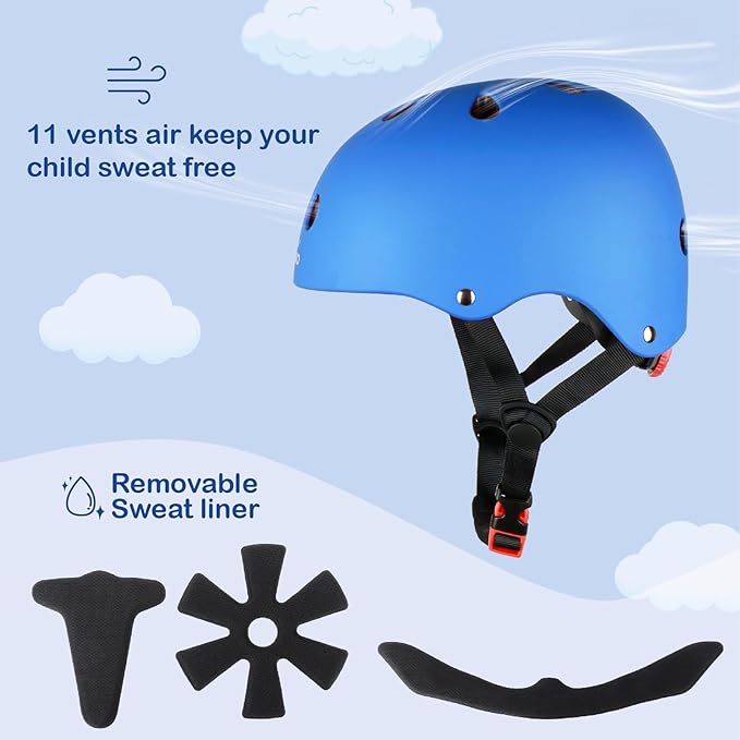 KAMUGO Kids Bike Helmet, Toddler Helmet for Ages 2-8 Boys Girls with Sports Protective Gear Set Knee Elbow Wrist Pads for Skateboard Cycling Scooter Rollerblading-CubbioJoy