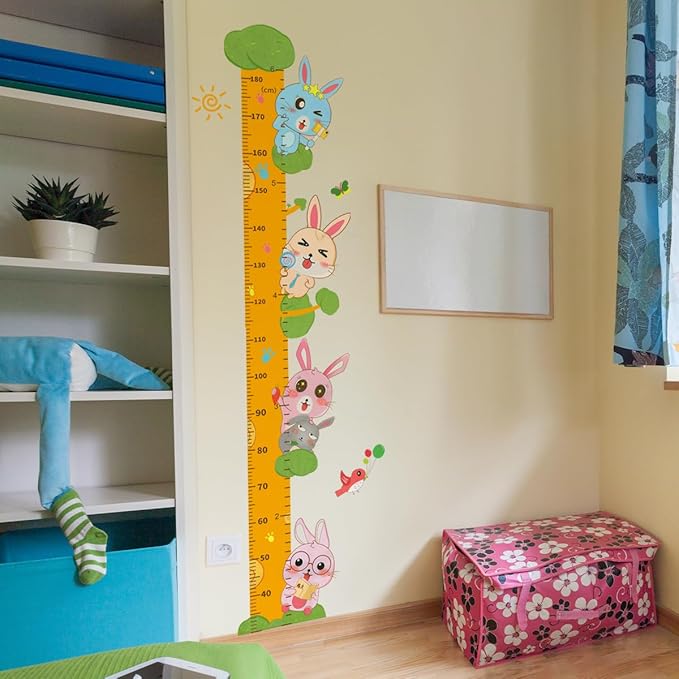 Cute Rabbits Self-adheve Vinyl Nursery Wall Decal Baby Growth Chart Sticker for Bedroom Play Room-CubbioJoy