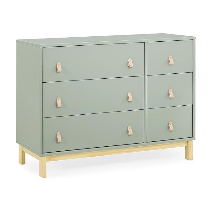 Delta Children babyGap Legacy 6 Drawer Dresser with Leather Pulls and Interlocking Drawers Greenguard Gold Certified, Sage Green w/Natural-CubbioJoy