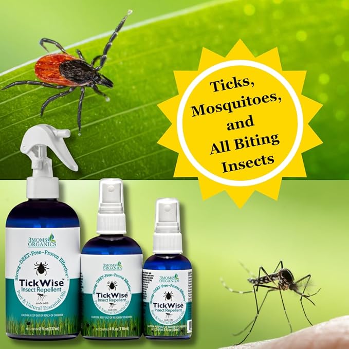 3 Moms Organics TickWise | DEET- Free, Tick and Insect Repellent | Plant Based Essential Oils and All Natural Ingredients | Safe for Kids, Adults, Dogs and HorsesTrio 8oz,4oz,2oz-CubbioJoy