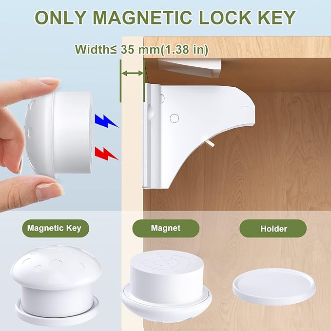 AOSITE Child Safety Magnetic Cabinet Locks Keys, 2 Pack Universal Replacement Keys Child Proof Extra Stronger Magnet Baby Locks for Cabinets and Drawers with Adhesive, 2 Key Holders Included-CubbioJoy
