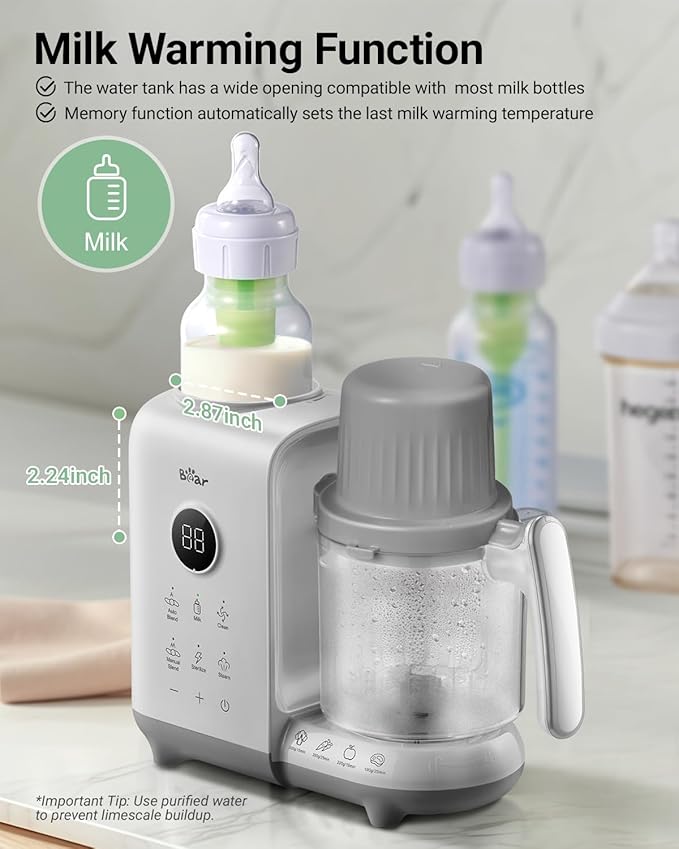Bear Baby Food Maker with Two Layer Steam Baskets, Multifunction Baby Food Processor Steamer Puree Blender, Baby Food Mill with Bottle Warming Sterili-zing Auto Cleaning Function, BPA-Free, White-CubbioJoy