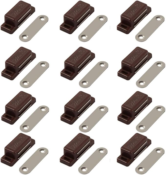 Cabinet Magnet Latch - Best for Cabinet Doors, Cupboards, Drawers and Shutters - Cabinet Magnetic Latch Easy Install - Magnetic Cabinet Catch Screws Included - Set of 12（Brown）-CubbioJoy