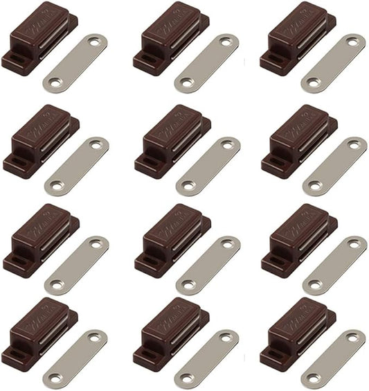 Cabinet Magnet Latch - Best for Cabinet Doors, Cupboards, Drawers and Shutters - Cabinet Magnetic Latch Easy Install - Magnetic Cabinet Catch Screws Included - Set of 12（Brown）-CubbioJoy