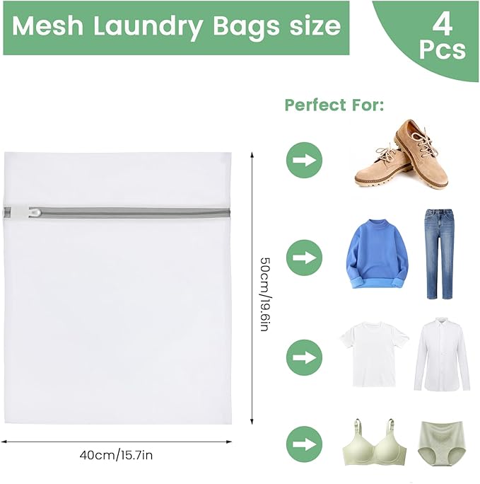 4Pcs Mesh Laundry Bags, 16 X 20 Inches Mesh Laundry Bag, Durable Delicate Laundry Bag for Travel, College, Dorm, Family And Apartment Dwellers, White-CubbioJoy