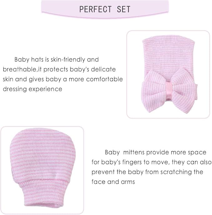 Baby Caps and Mittens Newborn Hospital Beanie Hats No Scratch Gloves Soft Babies Gift Set for Boys Girls-CubbioJoy