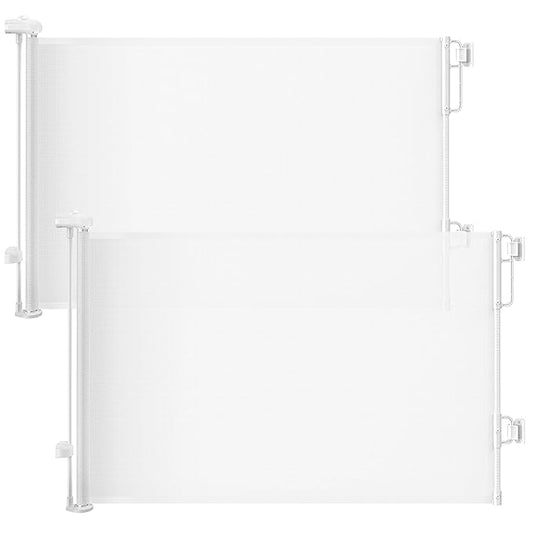 Cumbor 2-Pack Retractable Baby Gates for Stairs, 55" Wide Soft Mesh Pet Gate for Dogs with One Hand Opening, 34" Tall Toddler Gate with Top Lock for Bedroom, Doorways, Indoor/Outdoor, White-CubbioJoy
