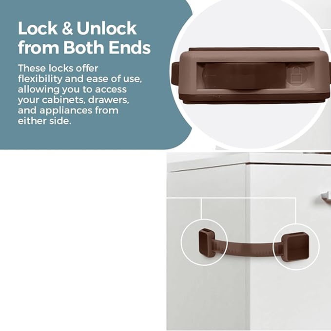 Cabinet Locks Baby Proofing (6-Pack Brown) - Child Proof Cabinet Locks, No Drilling, Easy Installation, Adjustable & Reusable, Drawer Locks Baby Proofing-CubbioJoy