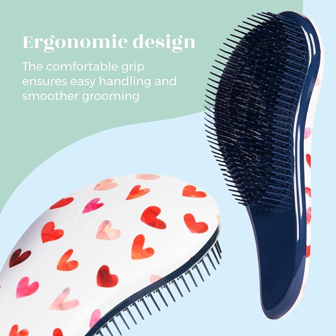 Crave Naturals Glide Thru Hair Brush - Detangler Brush for Curly, Straight, Wet or Dry Hair - Gentle Detangling Brusheses for Adults, Kids, Toddlers - Hair Accessories for Women, 7.5"x3" - Pink Hearts-CubbioJoy