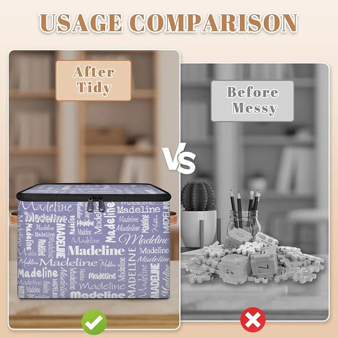 Custom Storage Basket with Name, Personalized Storage Bins with Zipper Lid, Foldable Fabric Storage Box Large capacity with Handle Haze Purple-CubbioJoy