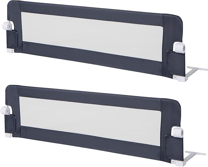 BABY JOY Double Sided Bed Rail Guard, 2 Pack, Extra Long, Swing Down for Convertible Crib, Folding Baby Safety Bedrail for Kids Twin Full Size Queen King Mattress, Rails for Toddlers (Dark Blue, 60")-CubbioJoy