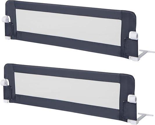BABY JOY Double Sided Bed Rail Guard, 2 Pack, Extra Long, Swing Down for Convertible Crib, Folding Baby Safety Bedrail for Kids Twin Full Size Queen King Mattress, Rails for Toddlers (Dark Blue, 60")-CubbioJoy