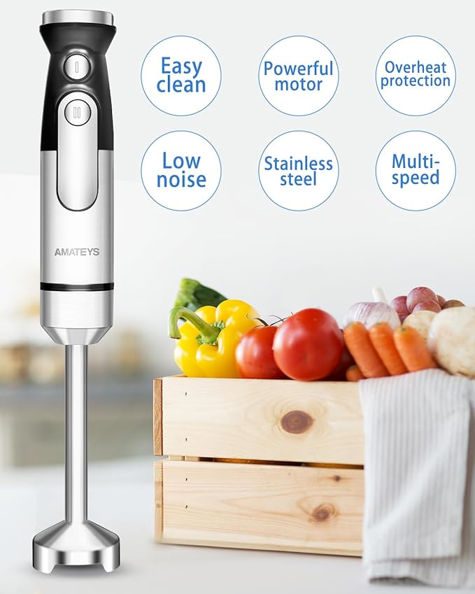 Immersion Blender Handheld,700W Hand Mixer Infinitely Variable Speeds,Multi-function Stainless Steel Stick Electric Kitchen Smoothie Blender with Detachable Whisk, Milk Frother,for Soup Puree-CubbioJoy