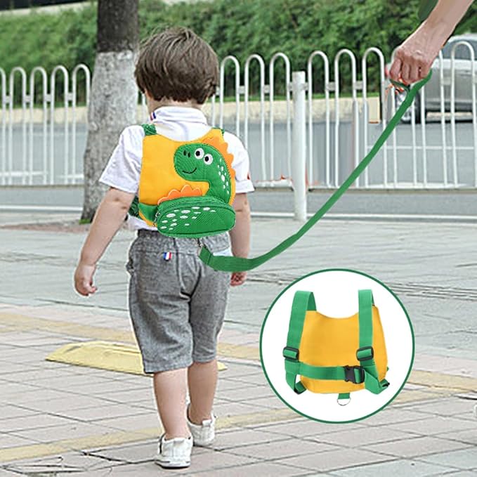 Accmor Toddler Harness Leash with Anti Lost Wrist Link, Cute Dinosaur Kids Harnesses with Wristband Bracelet Leashes Strap Tether for Baby Boys Walking (Yellow)-CubbioJoy