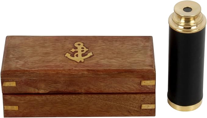 9" Pirate Telescope Handheld Brass Telescope Nautical Spyglass Monucular with Wooden Box-CubbioJoy