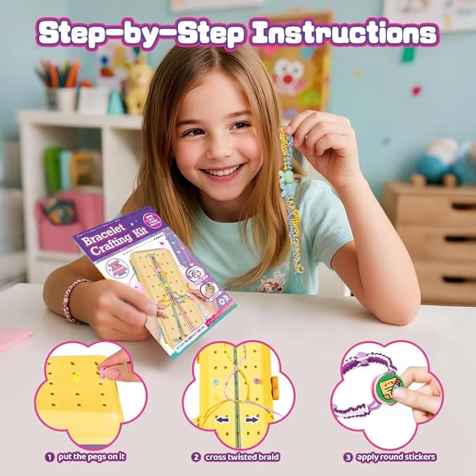 Cmiolacuna Friendship Bracelet Making Kit for Girls, 3-Layer Storage Box Arts and Crafts Bracelets Jewelry String Maker Kit Ages 8-12,Best Christmas Birthday Gift for Girls 6 7 8 9 10 11 12 Year Old-CubbioJoy