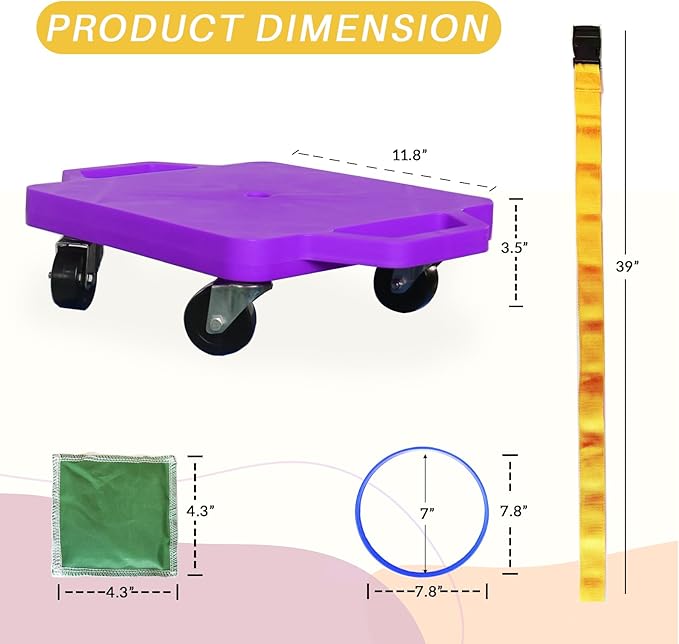 2 Plastic Scooter Boards with Handles for Kids Sitting and Sports Training, with 1 Ring, 2 Ropes and 4 Beanbags, Indoor and Outdoor Play-CubbioJoy