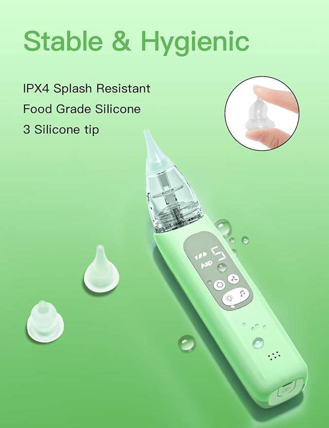 Baby Nasal Aspirator, Electric Nose Sucker with 5 Levels Suction, Soothing Light & Nursery Rhymes (Green)-CubbioJoy