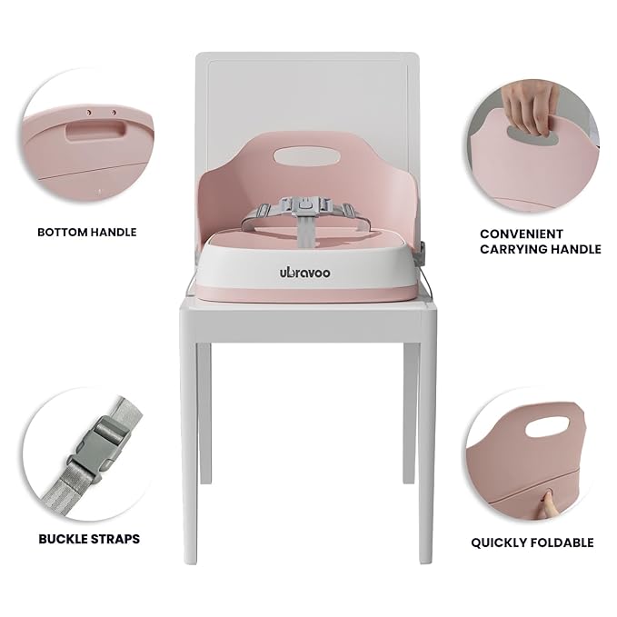 Baby Booster Seats, Toddler Booster Seat for Dining Table with Adjustable Straps, Portable Compact Portable Baby Chair for Dining and Travel (Pink)-CubbioJoy