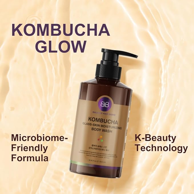 BALANCE YOUR BIOME Kombucha Glass-Skin Moisturizing Body Wash, K-Beauty,Fermented soybean, barley, Pear Juice, Pomegranates,12 Vitamins, Nurishing, Cleansing, 16.9 fl.oz.500ml, No Silicone-CubbioJoy