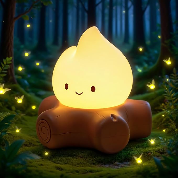 Campfire Night Light for Kids, Cute Campfire Lamp Gifts, LED Light up Flame Lights, Dimmable, Rechargeable Bedside Nightlight, Baby Nursery Dorm Kawaii Décor Toys-CubbioJoy