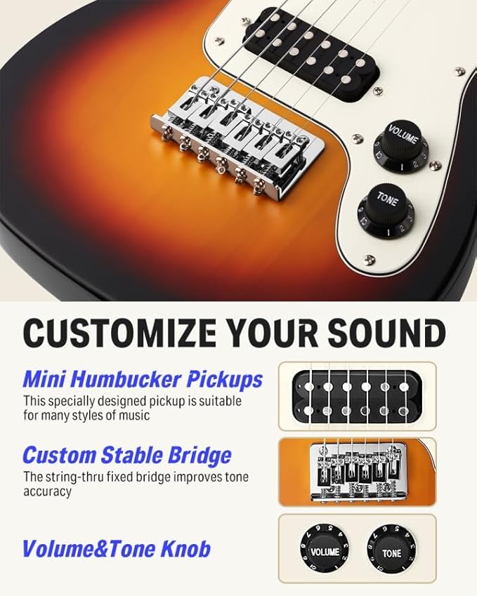 Donner 30 Inch Kids Electric Guitar Beginner Kit TL Style Mini Electric Guitar for Kids with Amp, 600D Bag, Tuner, Picks, Cable, Strap and Extra Strings, DTJ-100S, Sunburst-CubbioJoy