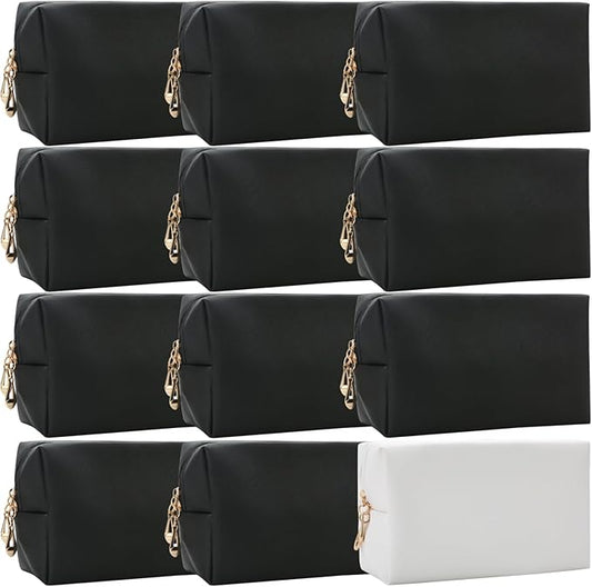 Bridesmaid Proposal Gifts Letter Cosmetic makeup bag bulk for Wedding Party Favors Bachelorette party decorations Toiletry Organizer Bag Makeup Case Gift (12, White&Black)-CubbioJoy