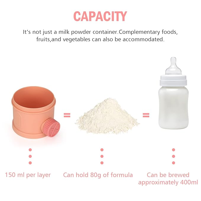 Accmor Formula Dispenser On The Go, 3 Layers Stackable Formula Container to Go, Non-Spill Portable Milk Powder Baby & Kids Snack Container, Pink-CubbioJoy