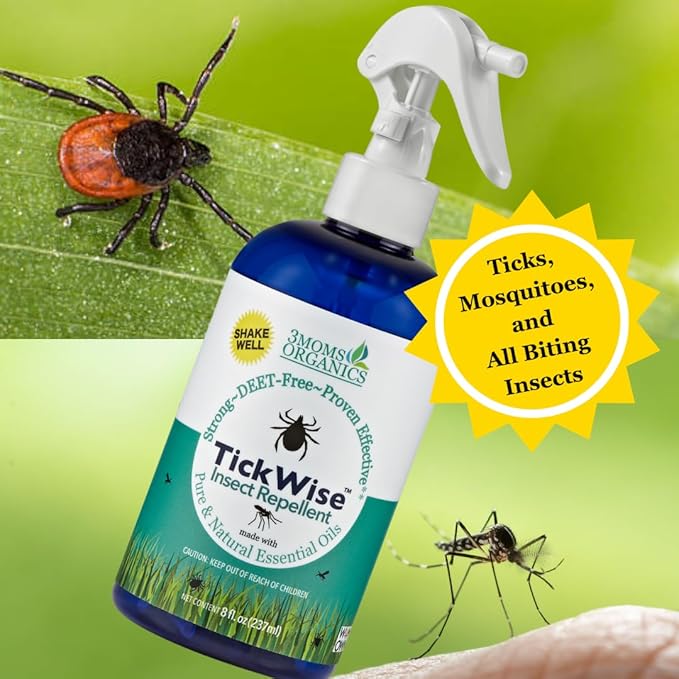 3 Moms Organics TickWise 8oz, Made with All Natural Essential Oils, DEET-Free, Tick and Insect Repellent, Plant Based Essential Oils, All Natural Ingredients Great for Adults, Kids, Dogs & Horses-CubbioJoy